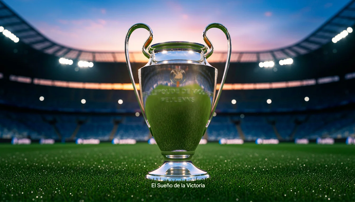 Trofeo de la Champions League, la Orejona, sobre el césped antes de una final europea